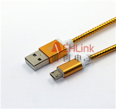 USB2.0 MICRO數(shù)據(jù)線 黃色土豪金數(shù)據(jù)線 金屬頭充電線